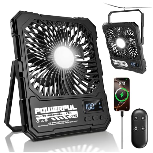 yAyusi 20000mAh Battery Powered Portable Travel Fan, Ultra-Slim 8Inch Rechargeable Camping Fan with Remote Controller, Max...
