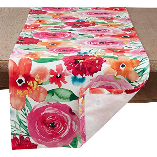 SARO LIFESTYLE Santa Monica Floral Table Runner, Multi, 16"x72"