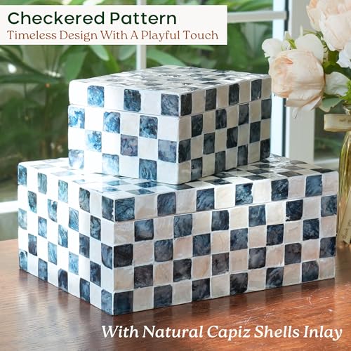 Chi An Home 11.8", 8" Decorative Boxes with Lids, Capiz Shells Checkered Decorative Storage Boxes for Home Décor, Memory B...