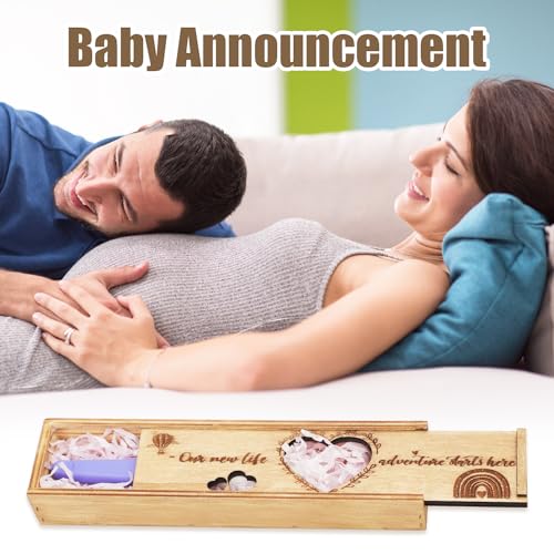 Pregnancy Test Keepsake Box, Heart-Shaped Hollow Pregnancy Announcement Box Wooden Baby Reveal with Letter Souvenir Collec...