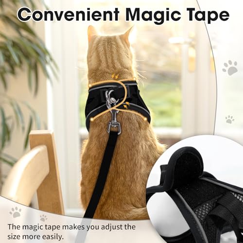 Cat Vest Harness and Leash Set for Walking Escape Proof, Adjustable Kitten Harness Breathable Mesh with Reflective Strips ...