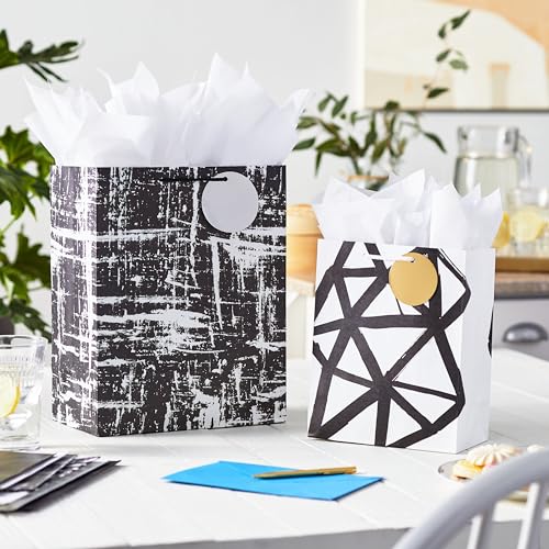 Hallmark Assorted Black and White Gift Bags (8 Bags: 4 Medium 9", 4 Large 13") for Valentine's Day, Weddings, Graduations,...