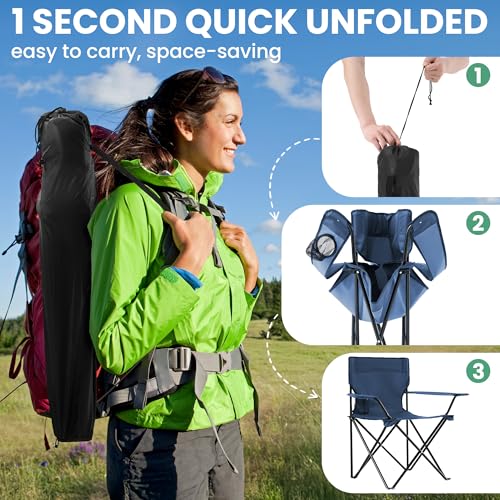 4 Pack Folding Camping Chairs for Adults, Foldable Portable Beach Chairs with Carry Bag & Cup Holder, Compact Design for C...
