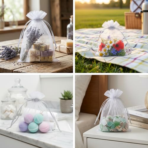 KRY 50 Pack Small Organza Drawstring Gift Bags, 4x4.72 Inches Sheer Mesh Pouches for Party Favors, Candy, Jewelry, Weddin...