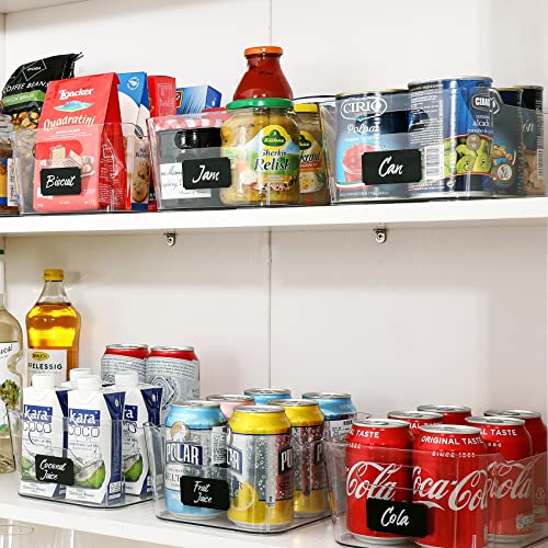 12 PACK Multi-Use Clear Plastic Storage Bins for Organizing w/ Labels - Home, Kitchen, Bathroom, Office, Pantry Cabinet Sh...