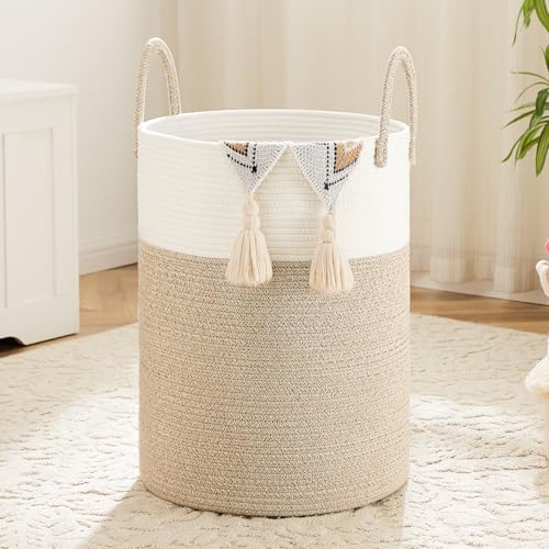 Artfeel Laundry Basket,Woven Cotton Rope Laundry Hamper,60L for Decor Storage of Dirty Clothes,Toys and Blankets in Bathro...