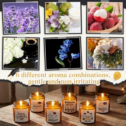 Conelist 12Pcs Graduation Scented Candles Gifts Set for Her Him Include 6 Pcs 7oz Jar Soy Wax Candles and 6 Pcs Mini Gradu...