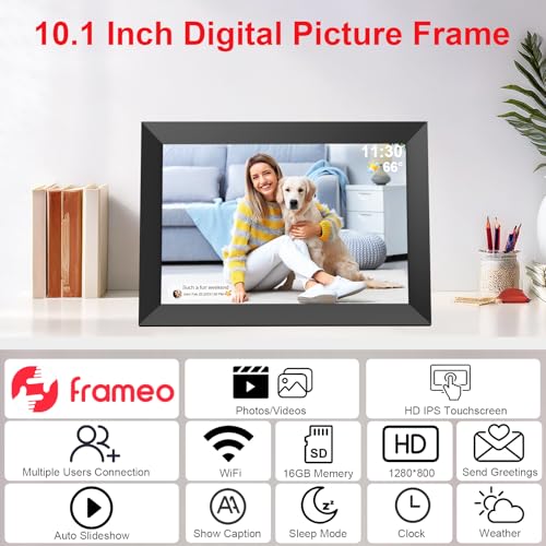 Digital Picture Frame, Frameo 10.1 Inch WiFi Electronic Photo Frame, 1280x800 HD IPS Touch Screen, Auto-Rotate, Wall Mount...
