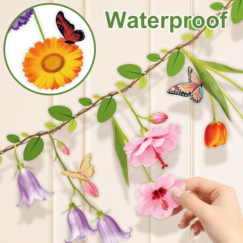 Ghegicu 2PCS Flower Banner Reusable Wildflower Garland Floral for Spring Party Enchanted Garden Theme Picnic Wedding Baby ...