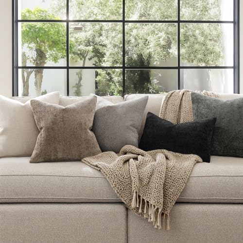 MIULEE Pack of 2 Couch Throw Pillow Covers 18x18 Inch Neutral Beige Modern Boho Accent Decorative Pillow Covers Soft Cheni...