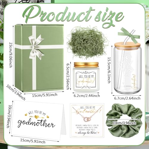 Singhoow 6 Pcs Godmother Proposal Gift Set, Will You Be My Godmother Gift Box, 16oz Glass Cup, Necklace & Scented Candle f...