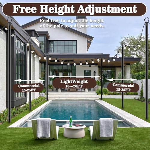 AILBTON 10Ft String Light Poles 4 Pack,Light Poles for Outside Lights,Outdoor with Fence Brackets Hanging Lights,Metal Sta...