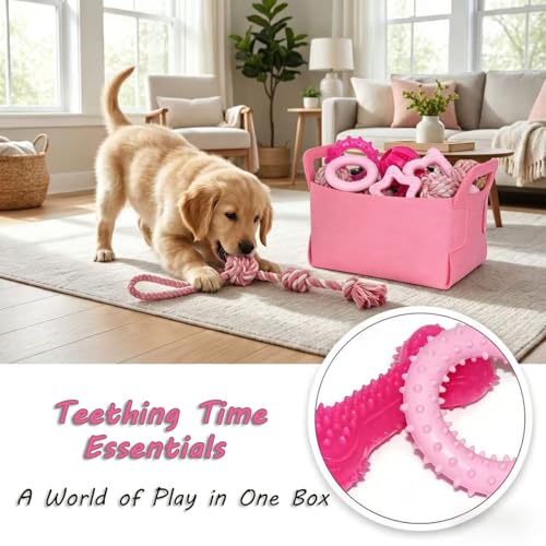 PawsAion Puppy Toys Set - 20 Pack Pink Dog Chew Toys for Teething Small Breeds - Tough Rope Toys for Puppies, Cute Soft Ru...