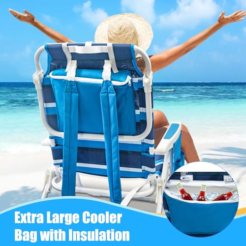 WTVIDAS Beach Chair 2 Pack, 5 Positions Textilene Folding Reclining Beach Chair with Backpack Straps, Cooler Bag & Cup Hol...