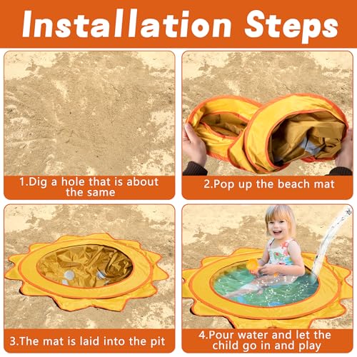 RunNico Pop Up Beach Pool, Portable Toddler Beach Pit with Water Bag and Storage Bag, Cute Shape Beach Pool Puddle for Out...