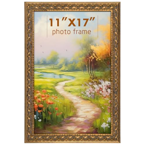Golden State Art, 11x17 Inch Poster Frame Ornate Bronze, Horizontal and Vertical Wall Display, With Real Glass