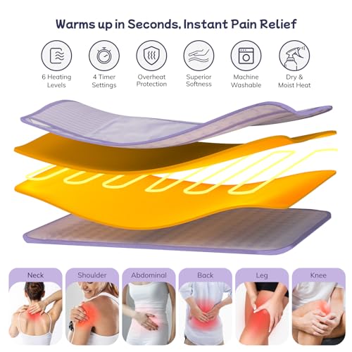 Heating Pad for Period Cramps, Upgraded Wrap Heating Pad for Back Pain Relief, Large 12''x 24''Heat Pad +26" Belt Adjustab...