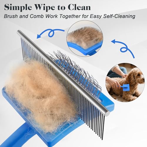 2PCS Slicker Brush for Dogs & Pet Comb,Professional Dog Grooming Brush (Goldendoodles,Poodles,Labradoodles) with Extra Lon...