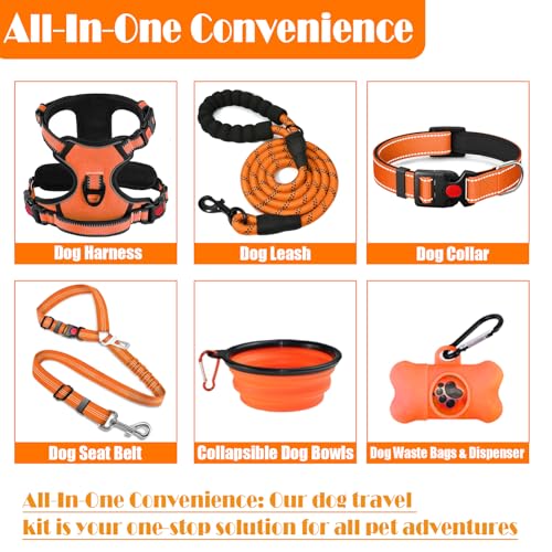 LOBEVE No Pull Dog Harness, Collar & Leash Set | Includes Dog Seat Belt, Collapsible Bowls & Poop Bag Dispenser. Ideal for...