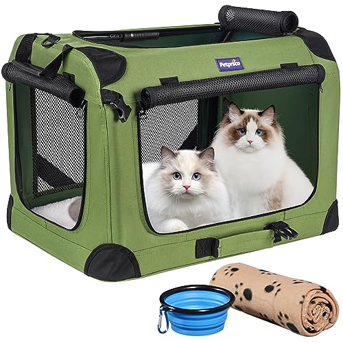 Petprsco Large Cat Carrier for 2 Cats Small Medium Dogs, Soft Pet Carrier 24x17x17 for Traveling with Warm Blanket Foldabl...