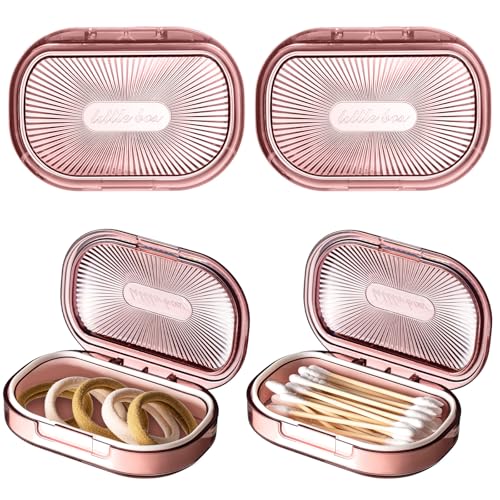 Kigley 4 Pcs Hair Tie Container Small Portable Travel Cotton Swab Holder Flosser Dispenser with Lid Plastic Box Storage Co...