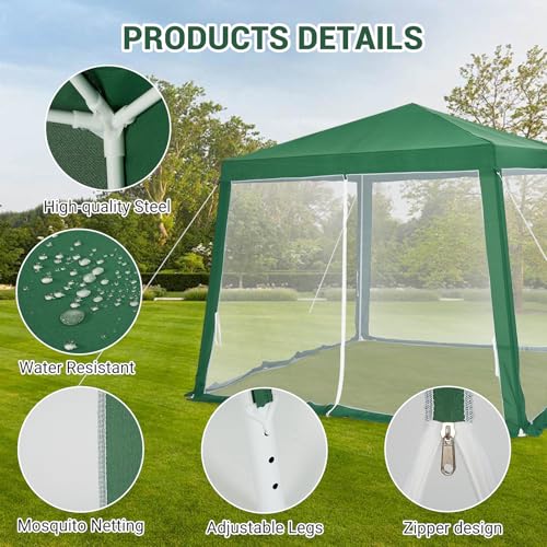 10x10 Pop Up Screen Tent Canopy with Mesh Netting Walls, Easy Setup Waterproof Outdoor Gazebo for Camping, Picnics, Backya...