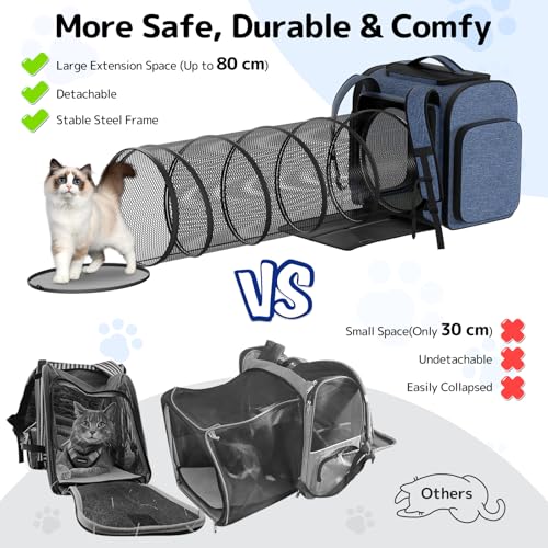 Cat Carrier Backpack with Detachable Play Tunnel, 2 in 1 Cat Tunnel Backpack Suitable for Carrying & Playing, Expandable P...
