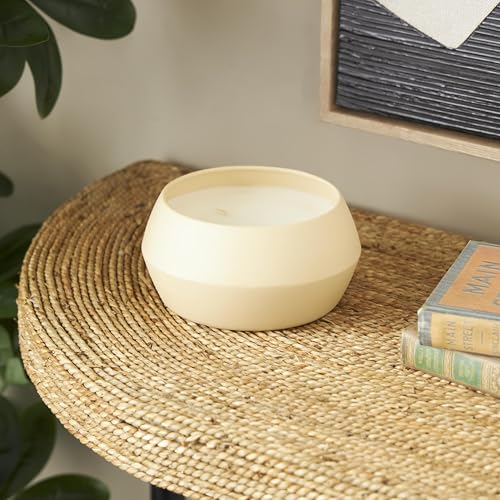 Deco 79 Metal Decorative Candle, Rose Blossom & Sandalwood Scented, Textured 30oz, 3 Wick, Aromatherapy, Beige, 6" x 6" x 3"