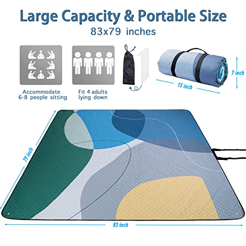 PY SUPER MODE Picnic Blankets Extra Large, Waterproof Foldable Outdoor Beach Blanket Oversized 83x79” Sandproof, 3-Layer P...