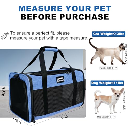Pet Carrier Airline Approved, Soft Sided Cat Carrier for Small Pets up to 13 lbs, TSA Approved Dog Travel Bag with Foldabl...