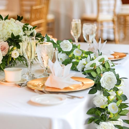 Sggvecsy 4Pcs 31Ft Artificial Rose Vine Fake Flower Garland Floral Garland Faux Silk Hanging Vine Rose Ivy Vines for Weddi...