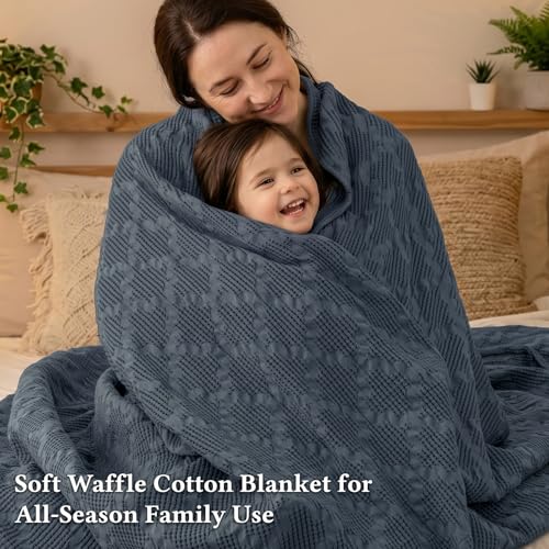 David's Home 100% Cotton Waffle Blanket King Size, Lightweight Breathable Soft Cooling Throw for Spring Summer, Snag-Resis...