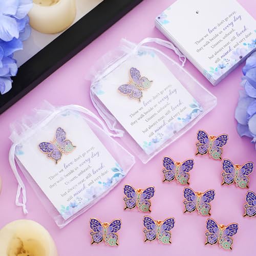 Liliaafar Butterfly Pins Brooches Bulk Memorial Funeral Favors for Guests Celebration of Life Favors with Bags Cards for Gift