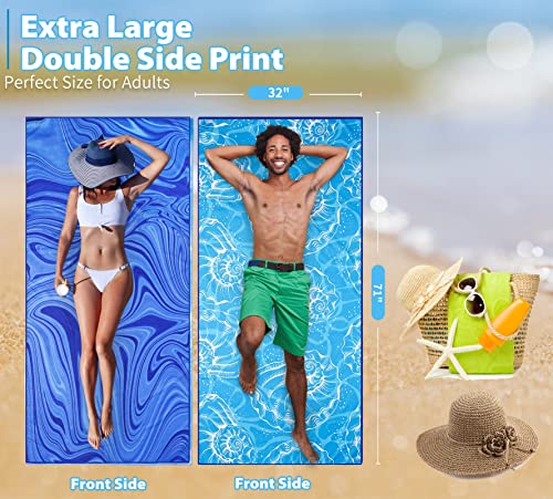 TwoYek 2 Pack Microfiber Thin Beach Towel Lightweight 71x32 Oversized Extra Large Sand Free Towels Quick Dry for Travel Po...