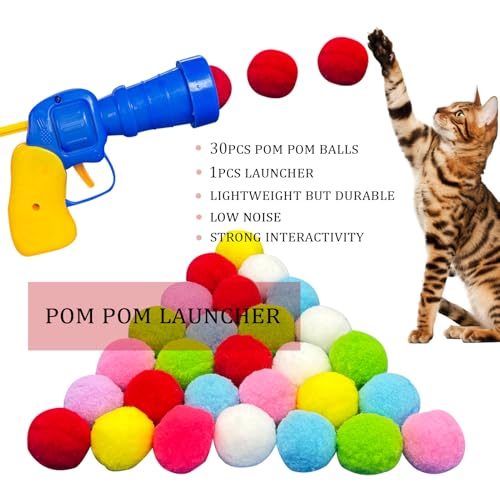 HerMia 84 Pcs Cat Toys Set for Indoor Cats, Interactive Kitten Toys with Plush Balls Launcher & Teaser Wand, Includes Crin...