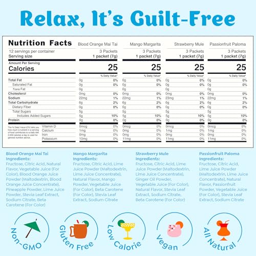 Craftmix Variety Pack Cocktail & Mocktail Drink Mixer, Skinny Mixes - Water Flavoring Packets - Made With Real Fruit - Veg...