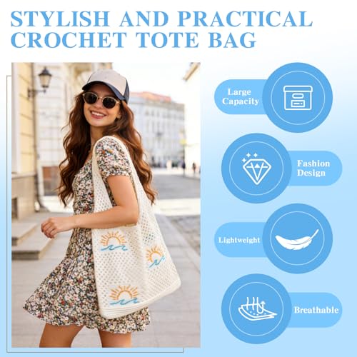 Crochet Beach Tote Bag, Aesthetic Mesh Tote Bag Hippie Bag Knit Bag, Summer Beach Bag for Women