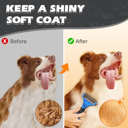 3PCS Pet Grooming Rake & Metal Comb & Flea Comb for Cats and Dogs, Double-Sided Dematting Tool, Extra-Wide Deshedding Dog ...