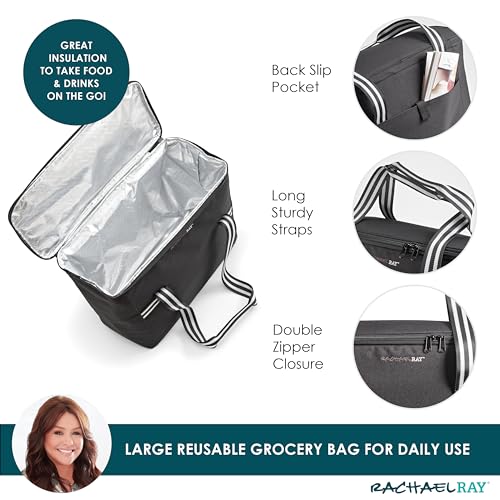 Rachael Ray Field Tote - Soft Sided Zippered Cooler Bag, Insulated & Leak Proof Grocery Bag, Portable Travel Cooler, Hot o...
