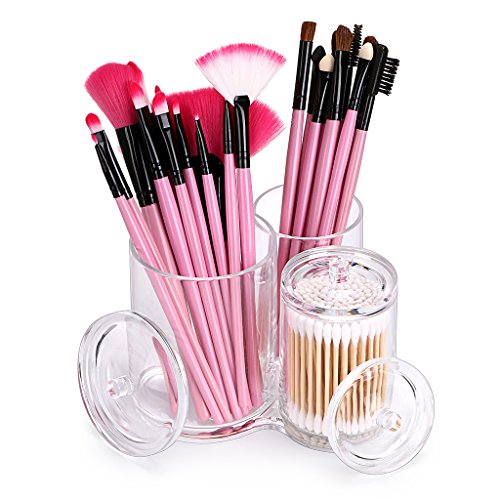 Hipiwe Clear Acrylic Cotton Swab Holder Preminm Quality Round Container Cotton Pad Q-tip Organize Case for Make Up Brush C...