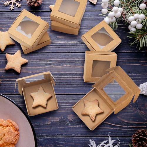 QUYLIXX 100 Pcs Soap Packaging Boxes with Window Mini Kraft Paper Boxes Bulk Treat Favor Boxes Rectangle Gift Soap Boxes f...