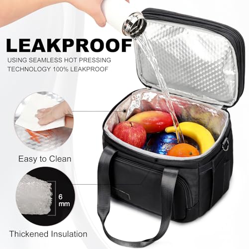 MAPLELILY Lunch Box for Men Women - Double Deck Insulated Lunch Bag, Large Leak Proof Tote Cooler, Wide Open Dual Compartm...