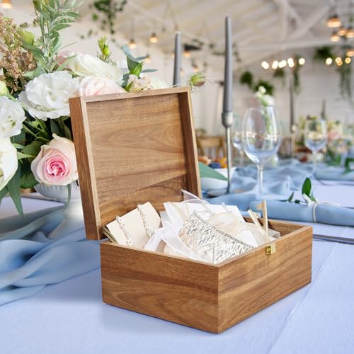 DRASTAR Wooden Keepsake Box, Large Acacia Storage Box with a Hinged Lid, Memory treasure box for Crafts and Photo Storage
