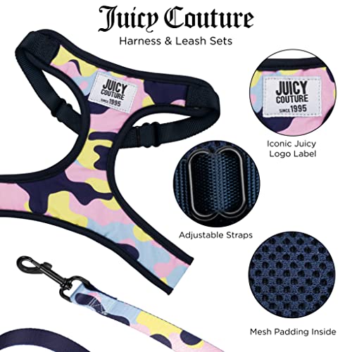 Juicy Couture Colorful Camo Dog Harness and Leash Set – Adjustable Puppy Harness with Puppy Leash & Mesh Padding Dog Harne...