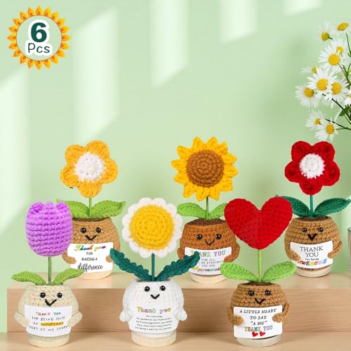 AicooFest Teacher Appreciation Gifts 6PCS Thank You Gifts for Mom Women, Positive Crochet Flowers Emotional Support Croche...