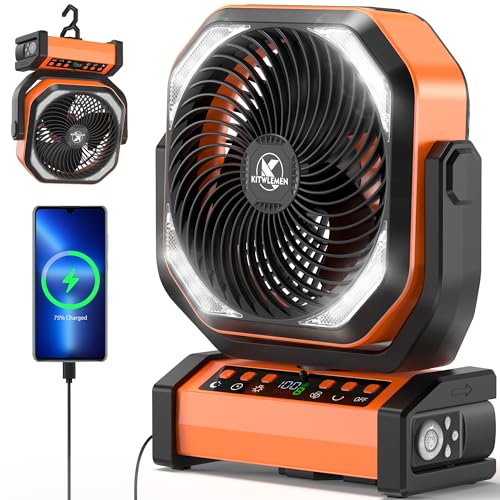 Camping Fan with Light - 20000mAh Rechargeable Battery Fan, 112Hrs Max Run Time, 8 Speeds, Digital Display, Timer, Auto Os...