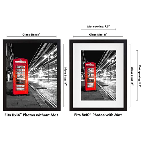 Americanflat 11x14 Picture Frame with Shatter-Resistant Glass - Use as 8x10 Frame with Mat or Display 11x14 Photo Without ...