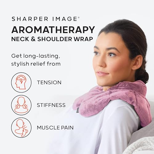 Sharper Image Heated Neck & Shoulder Wrap - Microwavable Warm & Cooling Plush Pad, Scented Aromatherapy (100% Natural Lave...