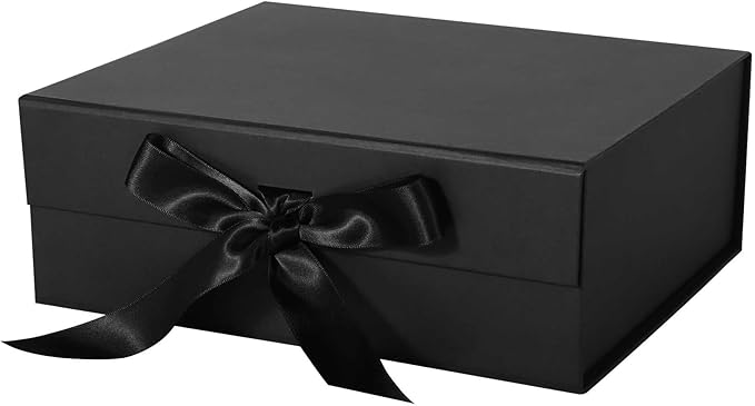 LFBOX Black Gift Box with Ribbon Magnetic Lids 10.2x9x3.74 in, Bridesmaid Groomsman Proposal Boxes, Wedding Graduation Sto...