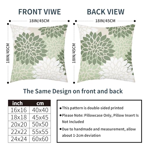 aportt Sage Green White Floral Pillow Covers 18X18 Inch Set of 2 Geometric Dahlia Flower Decorative Pillow Cases Modern Co...